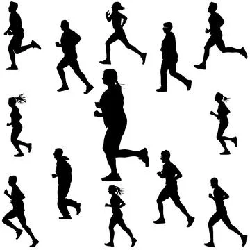 Running and Jogging Silhouettes Vector Set Stock Illustration