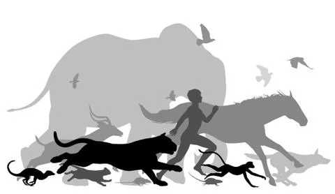 Running with animals Stock Illustration