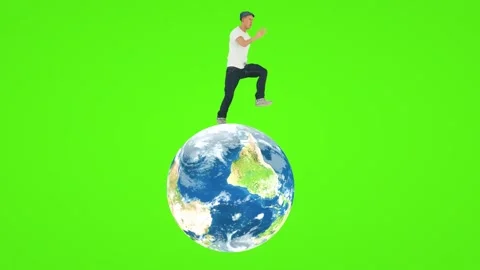 Running around the planet, green background. Stockbeeldmateriaal 102704932