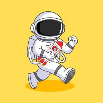 Running Astronaut Holding a Rocket Stock Illustration