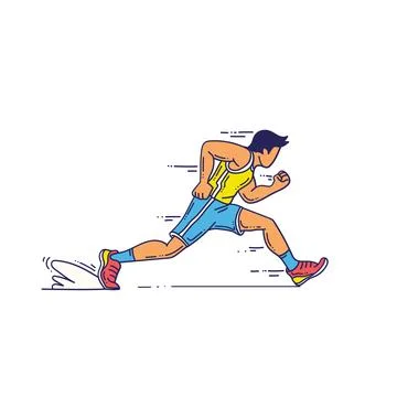 Running athlete flat illustration in fast sprint pose with sporty outfit and Stock Illustration