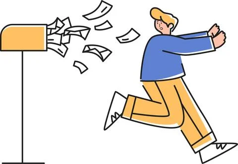Running to avoid the torrent of letters coming out of the mailbox illustrati 스톡 일러스트