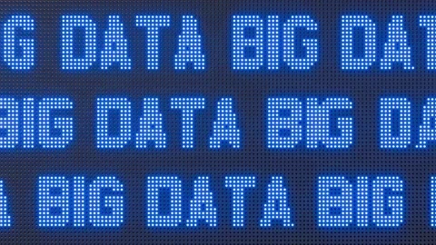 Running big data text signage banner billboard with glowing blue light Stock Footage 274131195
