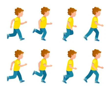 Running Boy Animation Sprite Set. 8 Frame Loop Stock Illustration