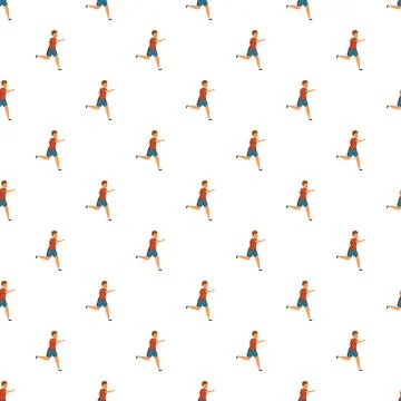 Running boy characters seamless pattern on white background 스톡 일러스트