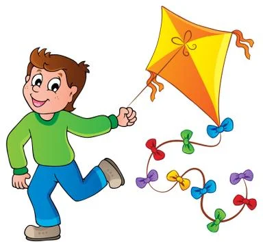 Running boy with kite - illustration. Stock Illustration