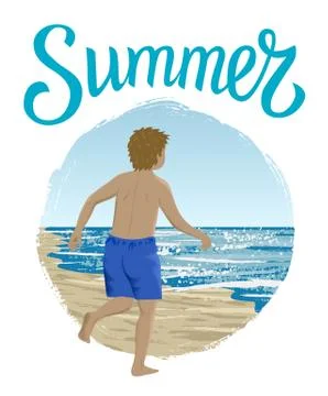 Running boy in summer Stock Illustration