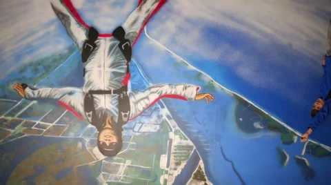 Running boy upside down and parachutist in optical illusions Museum Stock Footage 64212356
