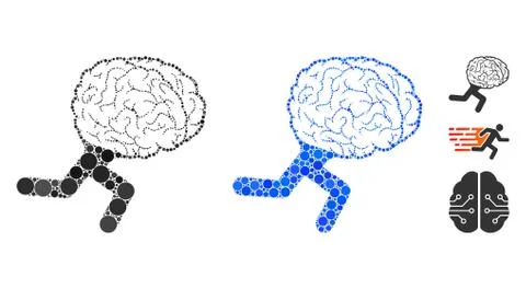 Running Brain Composition Icon of Round Dots Stock Illustration
