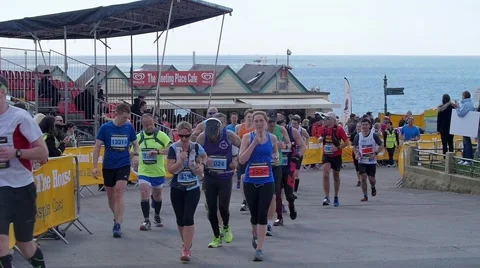 Running for the Brighton marathon Stock Footage 63312743