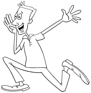 Running cartoon young man comic character coloring page 스톡 일러스트