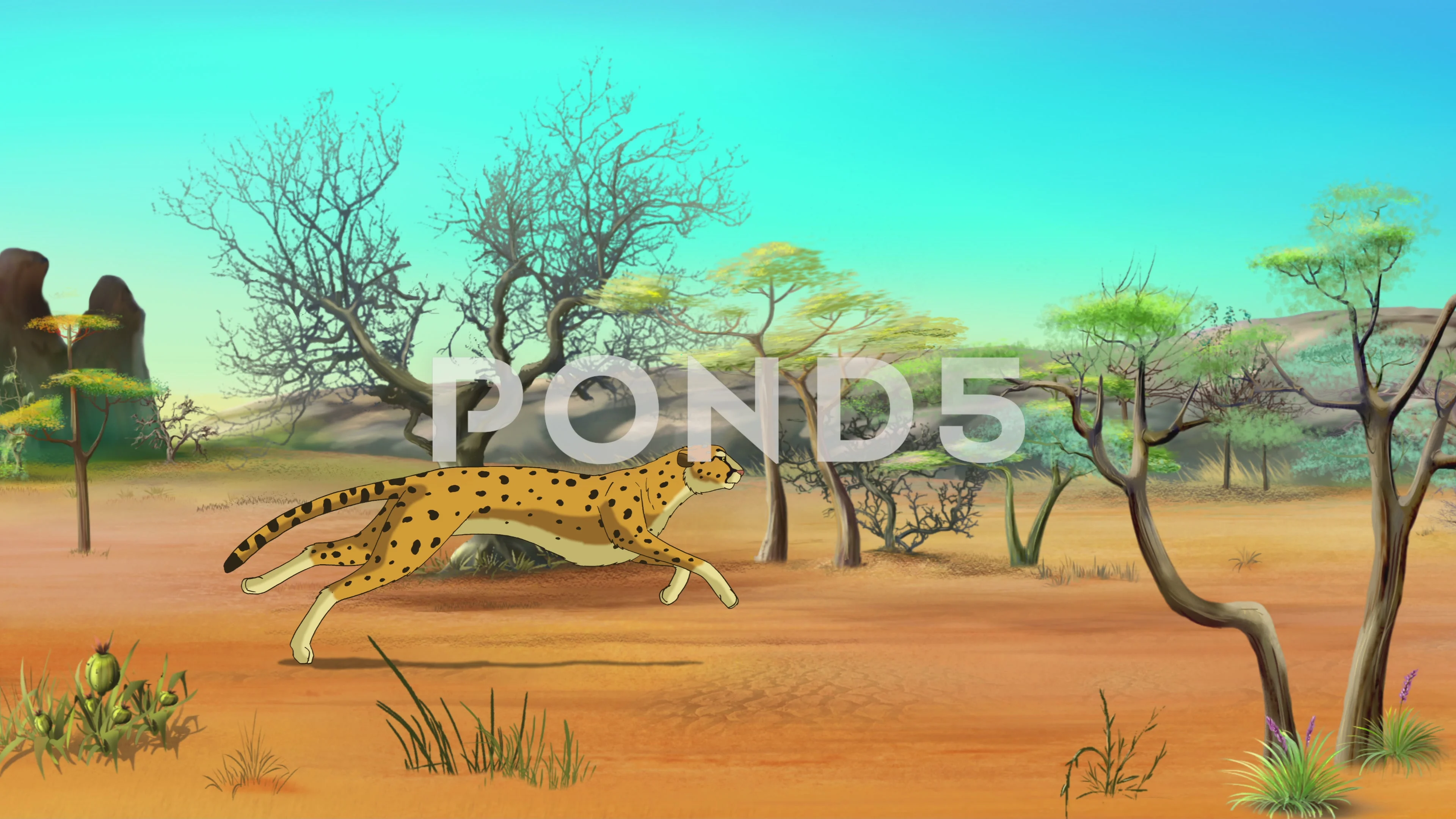 Running Cheetah Animated Footage | Stock Video | Pond5