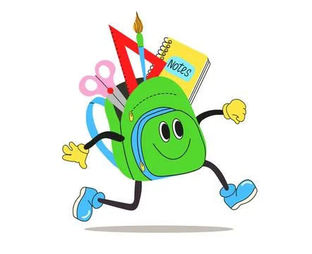 Running children's backpack with educational supplies Stock Illustration