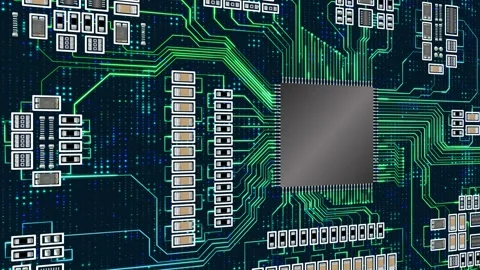 Running chipset animation with circuit board components Stock Footage 254937836
