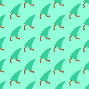 Running Christmas tree pattern seamless. Xmas background. New Year Vector orn Stock Illustration