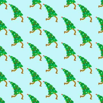 Running Christmas tree pattern seamless. Xmas background. New Year Vector orn Illustrazione stock