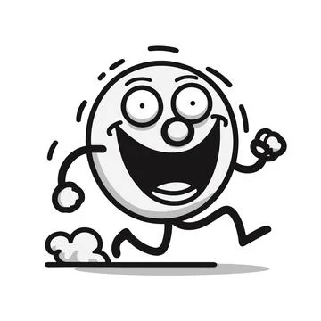 Running clock character in black and white Stock Illustration