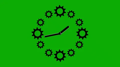 Running clock with spinning gears effect green screen motion graphics Stock Footage 257421976