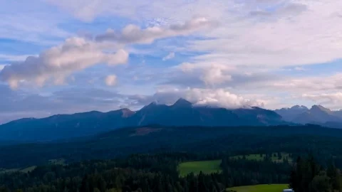 Running clouds against the backdrop of the Tatra Mountains, Poland Stock Footage 273687477