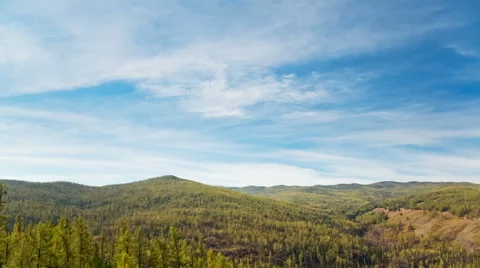 Running Clouds With Mountain and Trees Stock Footage 49410395