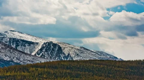Running Clouds With Mountain and Trees Stock Footage 49410451