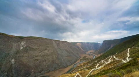 Running Clouds With Mountain and Trees Stock Footage 49410816