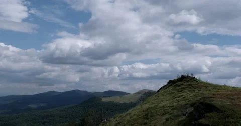 Running Clouds With Mountain Range and Trees Timelapse. Carpathian Mountains Stock Footage 67387770