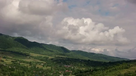 Running Clouds With Mountain Range and Trees Timelapse. Carpathian Mountains Stock Footage 85285373