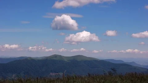 Running Clouds With Mountain Range and Trees Timelapse. Carpathian Mountains Stock Footage 85285458