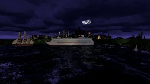 Running clouds over cruise ship in the harbour Stock Footage 72557748