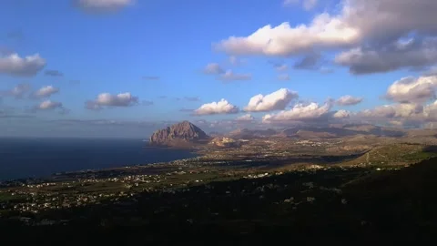 Running clouds over monte cofano sicilian natural reserve, time-lapse Stock Footage 278954812