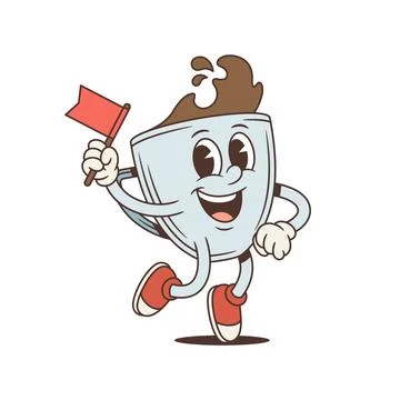 Running Coffee Cup With Red Flag Retro Cartoon Character Vector Illustration Stock Illustration