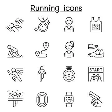 Running competition icon set in thin line style Stock Illustration