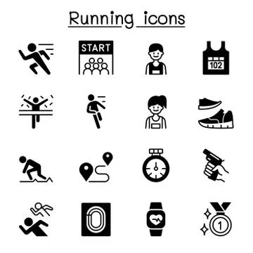 Running competition icon set vector illustration graphic design Illustrazione stock