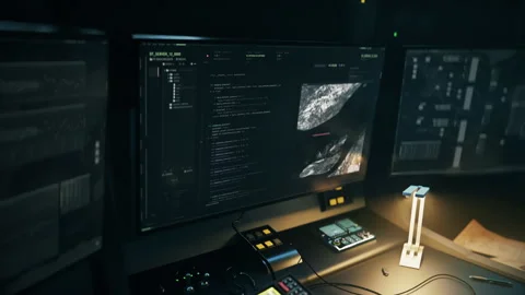 Running the complex programming scripts in the futuristic computer network Stock-Footage 246832496