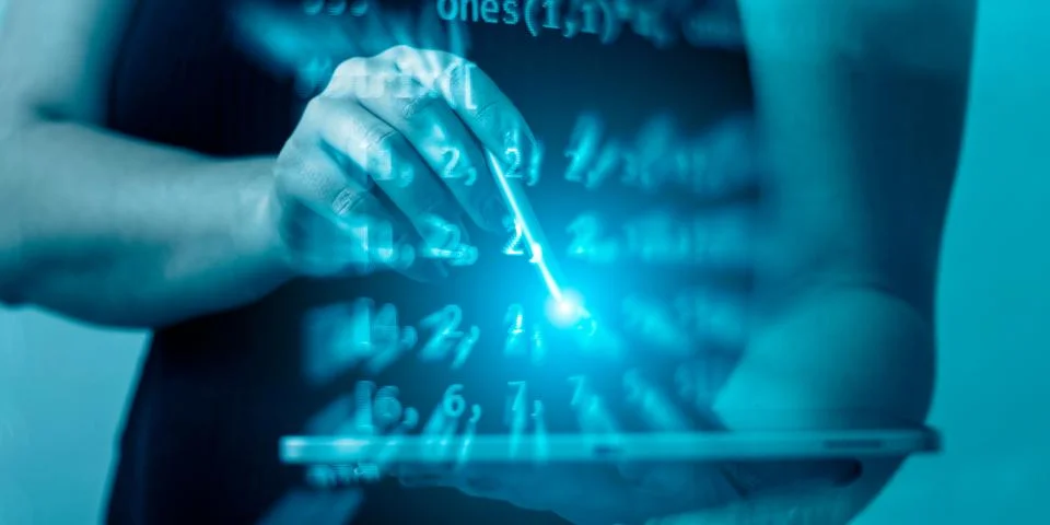 Running Computer data programming. Coding script text on screen. Foto stock