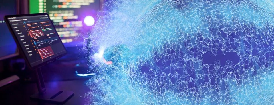 Running Computer data programming. Coding script text on screen. Stock Photos