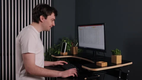 Running computer, man setup, white setup Stock Footage 308411911