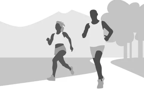 Running couple silhouette Ilustração Stock