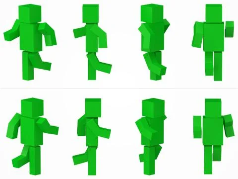 Running cubic character. 3d style green cubic character illustration. Stock Illustration