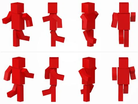 Running cubic character. 3d style red cubic character illustration. Stock Illustration