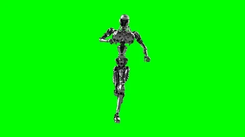 Running cyborg, running robot render 3D on a green background Video stock 100731222