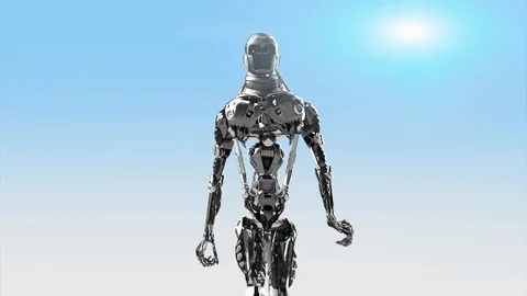Running cyborg, walking robot render 3D Stock Footage 100676683