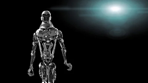 Running cyborg, walking robot render 3D Stock Footage 100676726