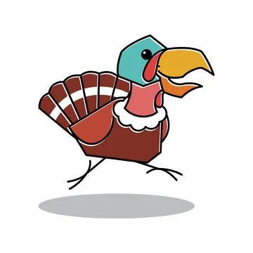 Running Dancing Turkey Bird Rooster Farm Thanksgiving Character Cartoon Stock Illustration