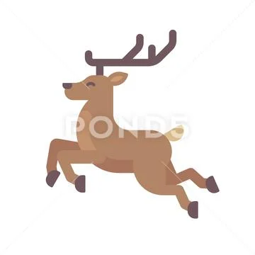 Running deer flat illustration. Christmas reindeer icon Stock Illustration