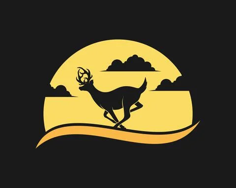 Running deer with sunset scenery behind Illustrazione stock