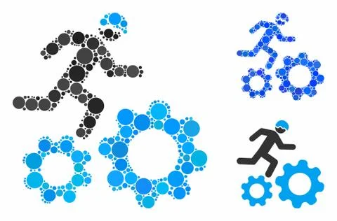 Running developer over gears Composition Icon of Spheric Items イラスト素材