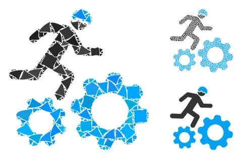 Running developer over gears Composition Icon of Rough Items Stock Illustration