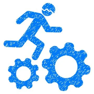 Running Developer Over Gears Grainy Texture Icon Stock Illustration